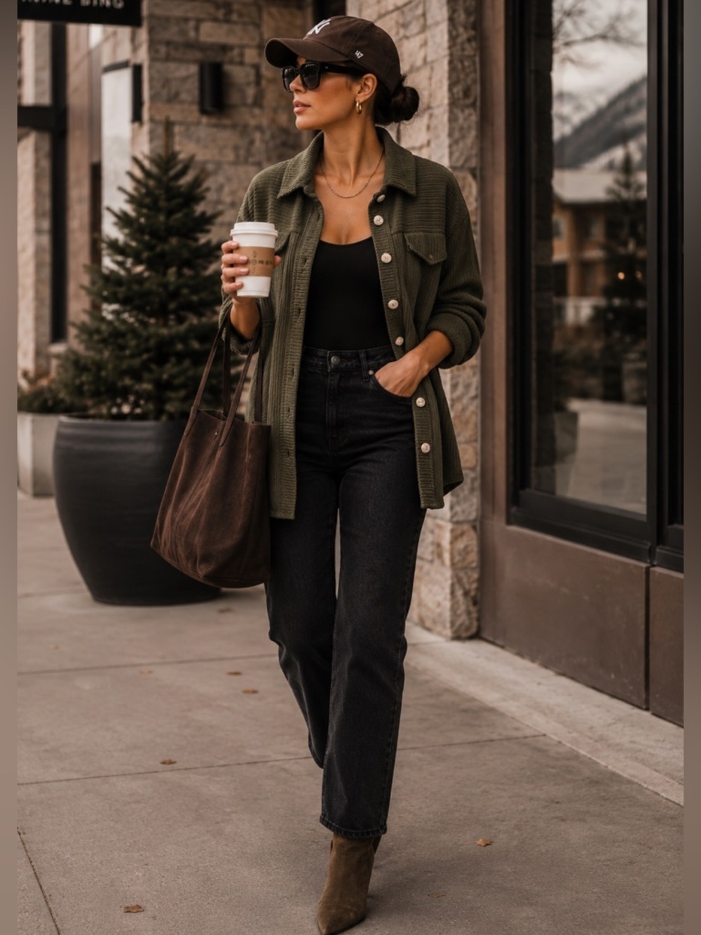 Olive Ribbed Button-Front Shacket